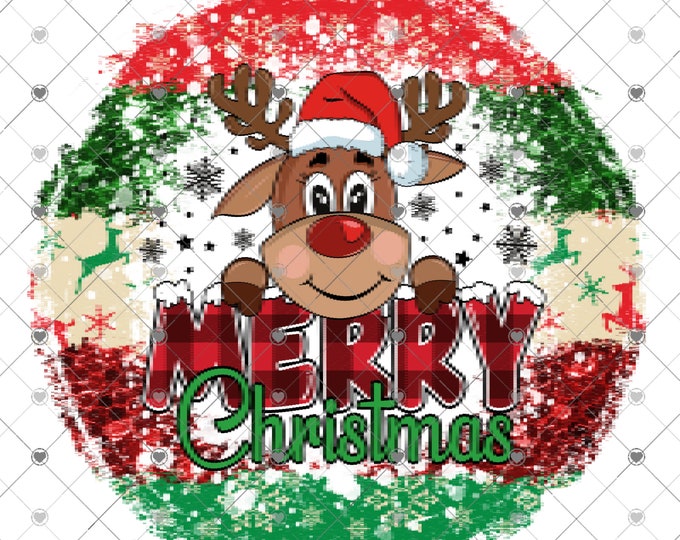 Merry Christmas cute Reindeer Christmas Design, 2 versions, Round png, Digital Download, Shirt Design, Png, digital download, png file