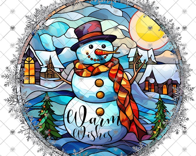 Warm Winter Wishes, Snowman and village Design, Digital Download, Png, digital download, png file, round png
