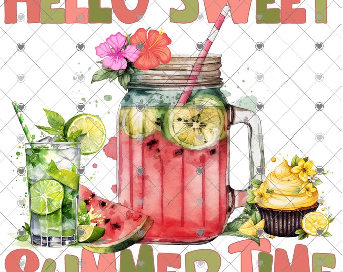 Hello Sweet Summer time, Lime, lemon and  watermelon, Summer design, funny shirt design, digital download, Png file