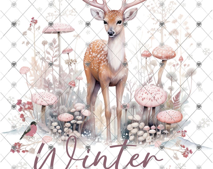 Winter Magic, woodland Deer scene, sublimation transfer or White Toner Transfer