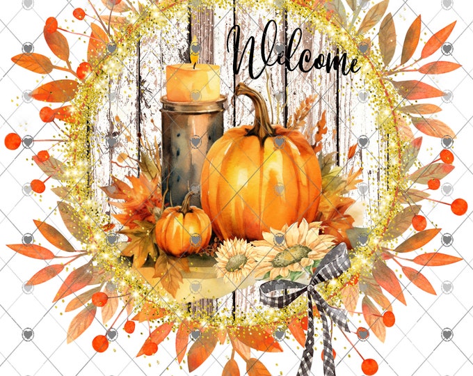 Welcome, Fall Pumpkin, Candle and Sunflowers**2 versions** digital download, png file, fall design, shirt design, welcome sign