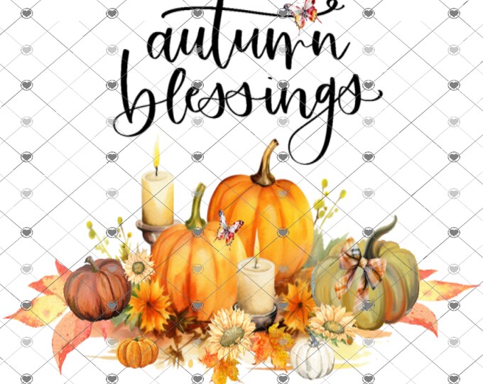 Autumn Blessings, Fall Pumpkin, Candle and Sunflowers digital download, png file, fall design, shirt design, welcome sign,  png