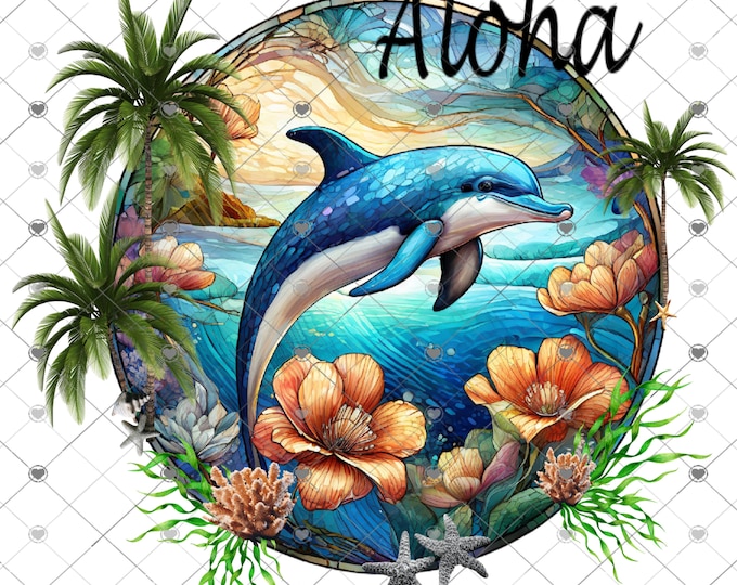 Aloha, Dolphin, sunset, ocean, palm trees, Summer png download, shirt design, Png file