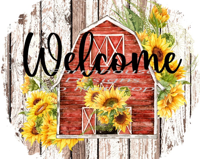 Vintage Truck, country barn and sunflowers Round Door sign Png,  download, round door png, welcome sign