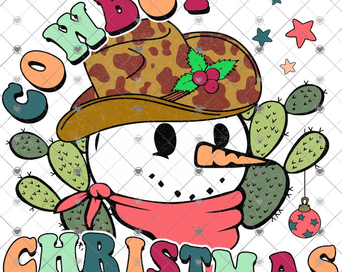 Snowman, Cowboy Christmas, Western Christmas sublimation transfer, shirt transfer, round sign transfer