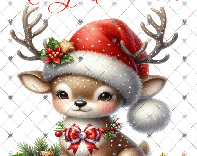 Merry Christmas, Baby Reindeer with Santa Hat Christmas Download, Shirt Design, Png, digital download, png