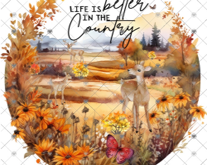 Life Is Better in the Country, Fall Whitetail Deer colorful Trees, Fall scene, digital download, png file, fall design, round png