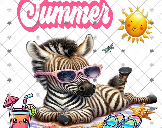 Summer Zebra at the beach shirt design, digital download, Png file