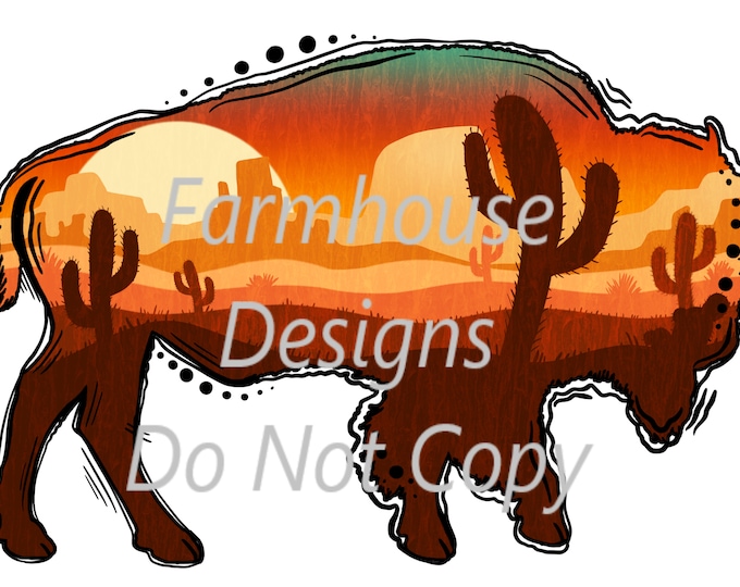 Wild West, Bison, Dessert sunset, country,   sublimation transfer or white toner print transfer