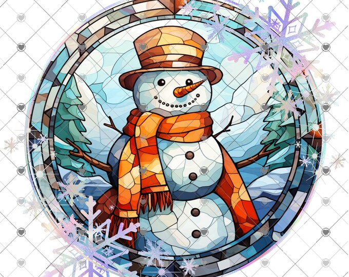 Merry Christmas Snowman, Faux Stain Glass, 2 Designs, Digital Download, Png, digital download, png file, round png