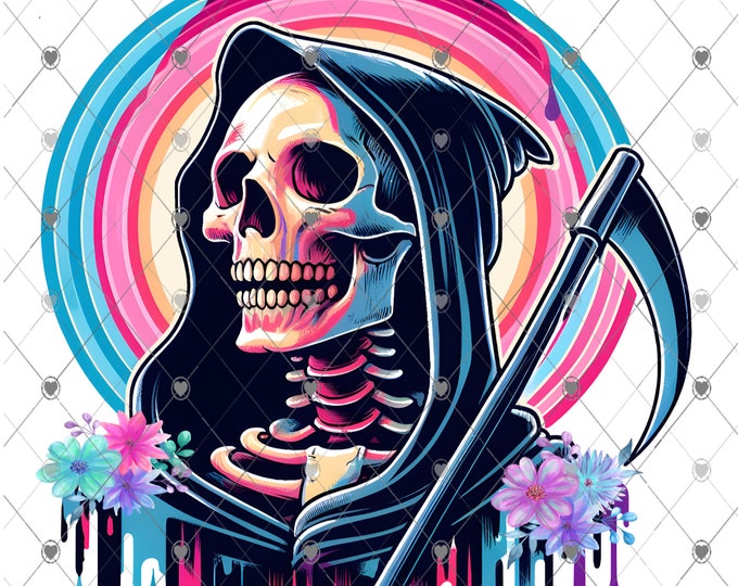 Hello darkness my old friend, Grim Reaper, colorful png design, shirt design, digital download, Png file