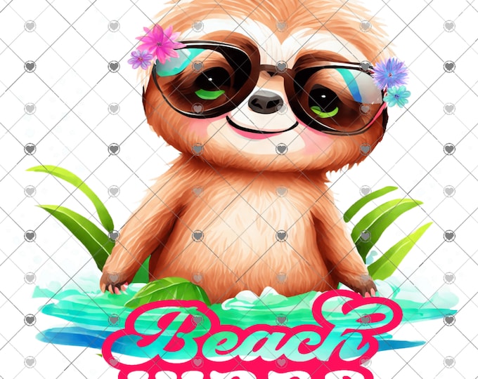 Beach Vibes Sloth splashing water, kids summer design, funny shirt design, digital download, Png file