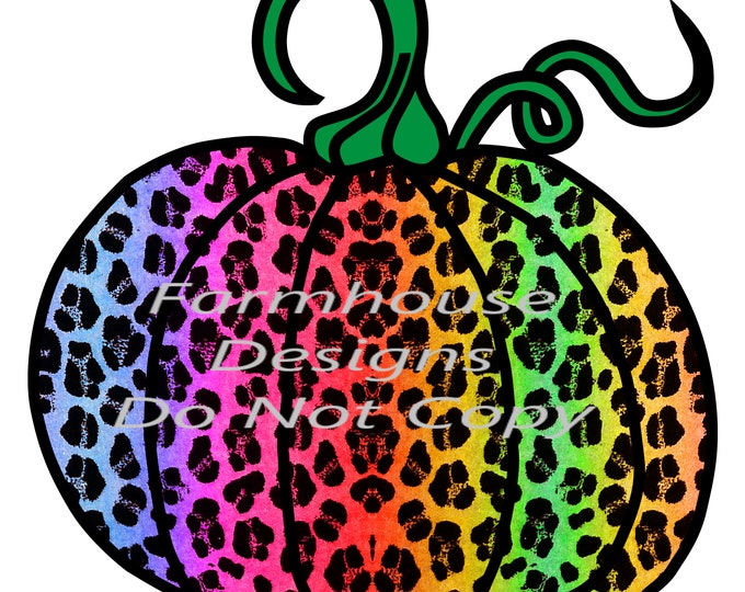 Rainbow leopard print Pumpkin, Bright Colors, Fall print, digital download, png file, fall design, shirt design