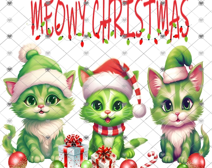 Meowy Christmas, Festive Kittens with presents Download, Shirt Design, Png, digital download, png