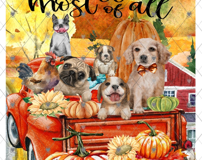 I love Fall most of all, Truck with animals and pumpkins, fall design, digital download, png file, fall design, fall png