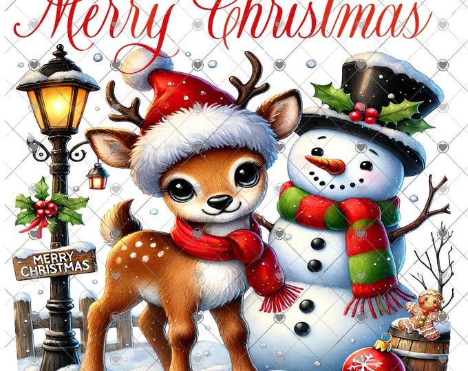 Cute Reindeer and Snowman Christmas Download, Shirt Design, Png, digital download, png