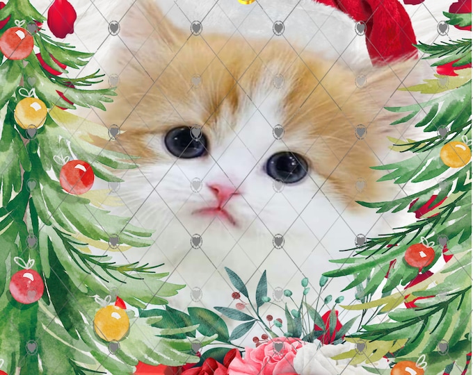 Merry Christmas, Kitten in Santa Hat, Christmas Flag, Digital Download, Shirt Design, Door sign Png, digital download, png file