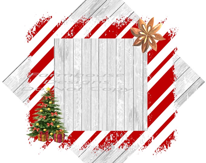 Candy Cane Stripes, Christmas Tree and white Barnwood Background Png, digital download, digital image