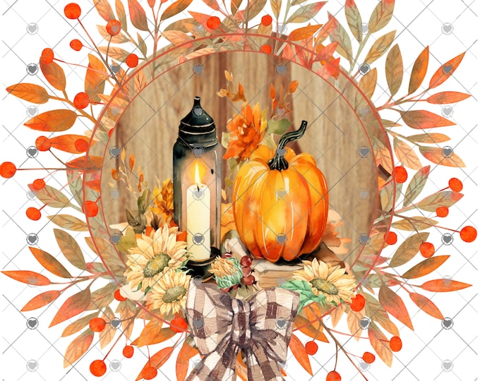 Fall Pumpkin, Lantern and Sunflowers digital download, png file, fall design, shirt design, welcome sign, round png