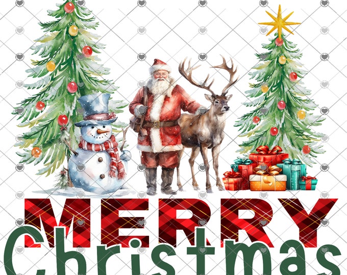 Merry Christmas Santa, Reindeer and Snowman, Digital Download, Shirt Design, Door sign Png, digital download, png file