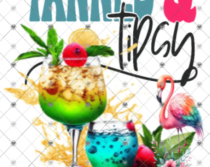 Tanned and Tipsy cocktails and Flamingo design, funny shirt design, digital download, Png file