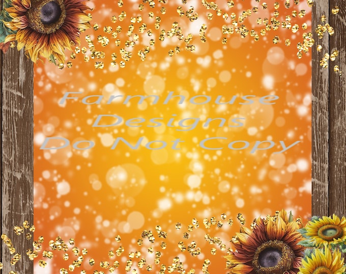 Fall Background design, Sunflowers, Orange, Gold Glitter and Barnwood, digital download, png file, fall design