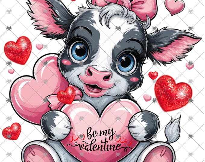 Valentine's Day, Be My Valentine, adorable cow children's shirt Png, download, digital download