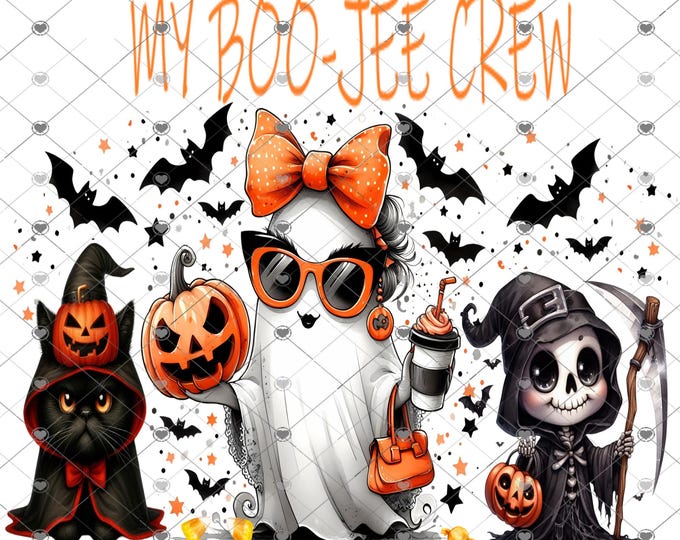 My Boo-jee Crew, Cute Halloween Ghosts, Black Cat and Undertaker download, png file, shirt design, png, Children's shirt png