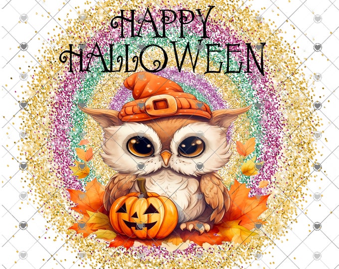 Happy Halloween, Adorable Owl with Jack-O-Lantern Pumpkin, Scene digital download, png file, fall design, shirt design, welcome sign,  png