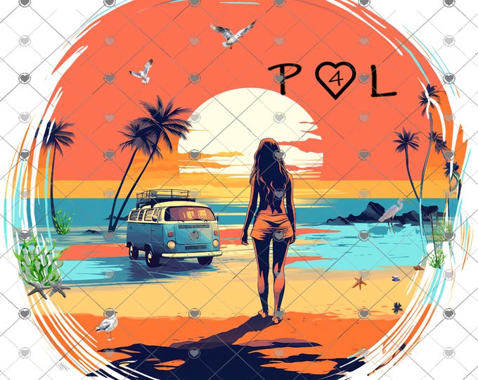P4L, Pogue Life, Vintage Van, Sunset scene, Outer Banks, Summer design, shirt design, digital download, Png file