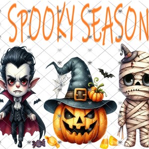Spooky Season, Dracula, Mummy and Jack-o-lantern download, png file, shirt design, png, Children's shirt png