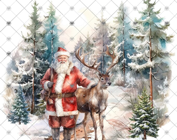 Walking in a winter wonderland, Santa and Reindeer nature scene design, Png, digital download, png, sign png