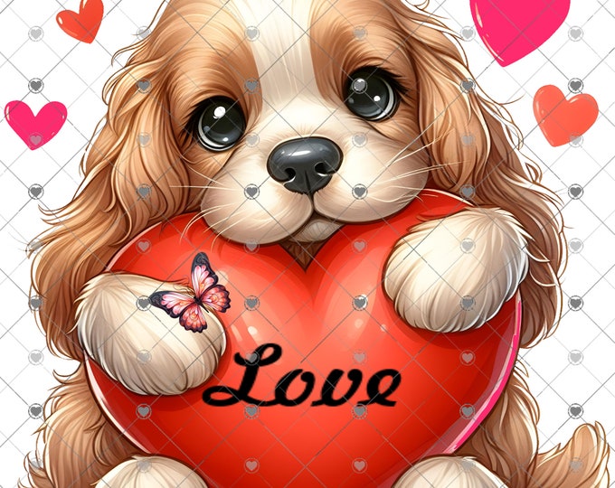 Valentine's Day, Love, adorable puppy with hearts, children's shirt Png, download, digital download