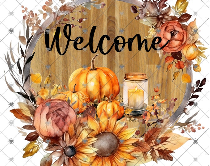 Fall Pumpkin, Lantern and Sunflowers digital download, png file, fall design, shirt design, welcome sign, round png