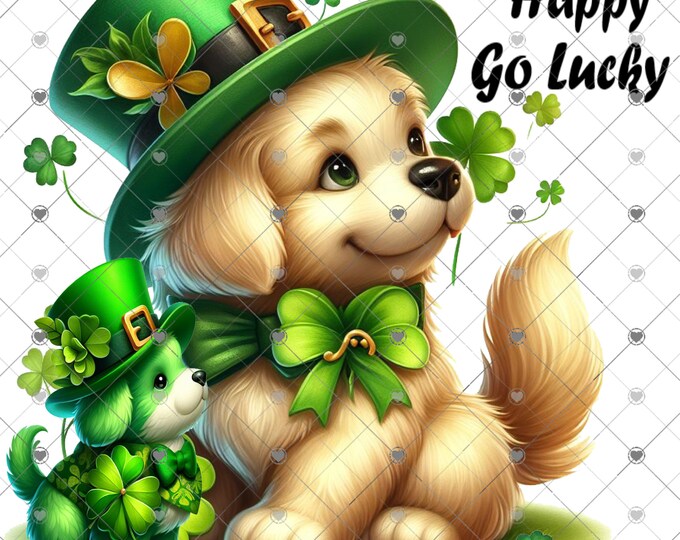 Happy Go Lucky, St Patrick's Day Puppies, cute children's shirt Png, download, digital download