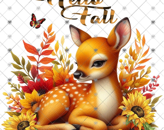 Hello Fall Deer Fawn with sunflowers Fall png, Fall Shirt Design, Digital Download, png file