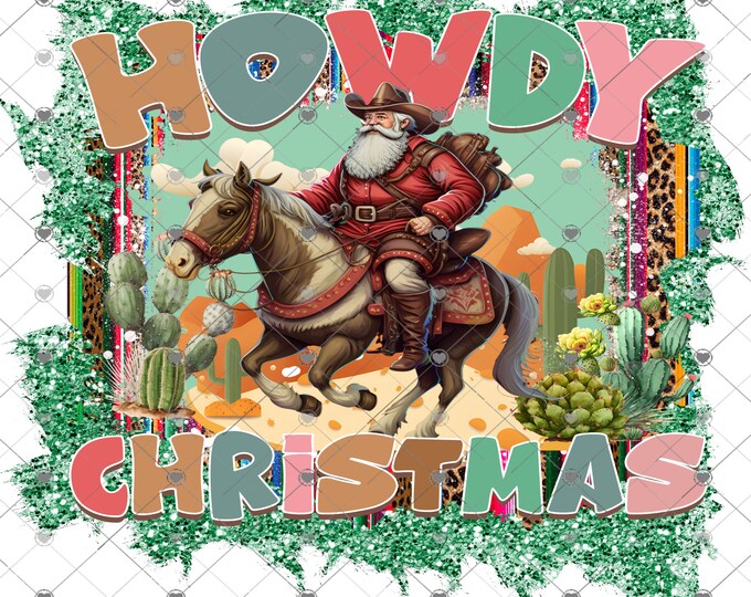 Howdy Christmas , Santa on a horse Western png design, png file, png download
