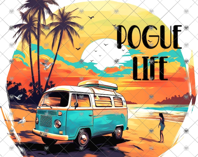 Pogue Life, Vintage  Van, Sunset scene, Outer Banks, Summer design,  shirt design, digital download, Png file