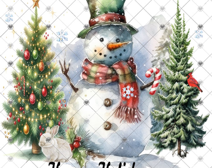 Happy Holidays snowman and bunny Winter scene, Christmas Download, Shirt Design, Png, digital download, png, sign png