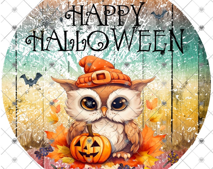 Happy Halloween Owl, Bats, Candy Scene, Fall shirt or door design sublimation Transfer