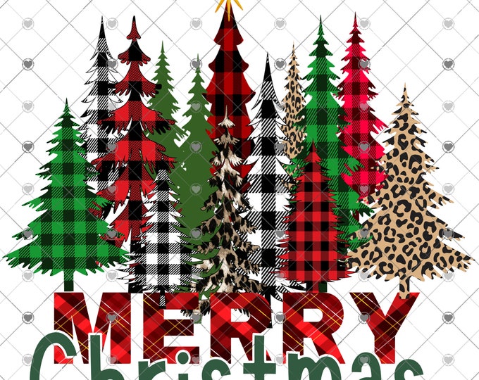 Merry Christmas, Plaid and Leopard Print Christmas Trees design, Png, digital download, png, sign png