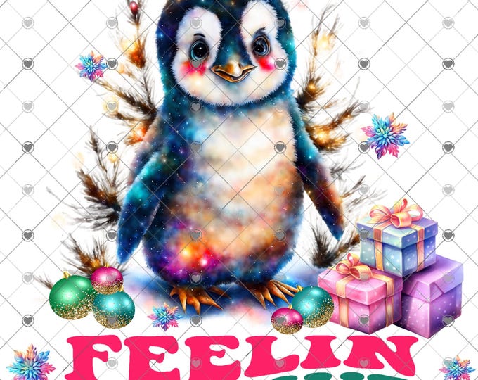 Feelin Festive, bright colored, adorable Penguin Christmas Download, Shirt Design, Png, digital download, png