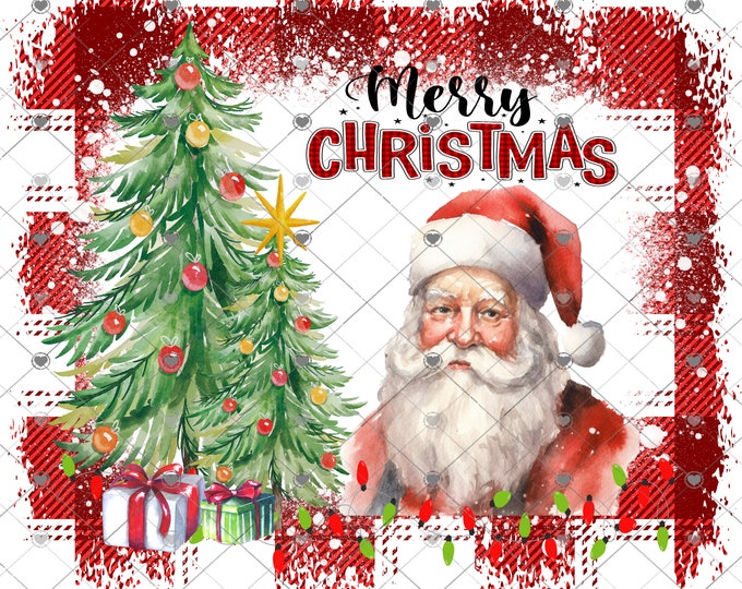 Santa Claus, trees, Plaid, Merry Christmas Design, Digital Download, kids Shirt Design, Png, digital download, png file