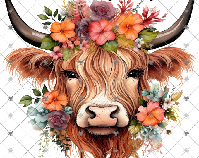 Highland Cow, Hello Spring sublimation print, design, Png, digital download