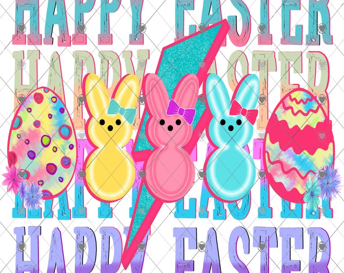 Happy Easter Peeps bunnies, child's sublimation print, design, Png, digital download