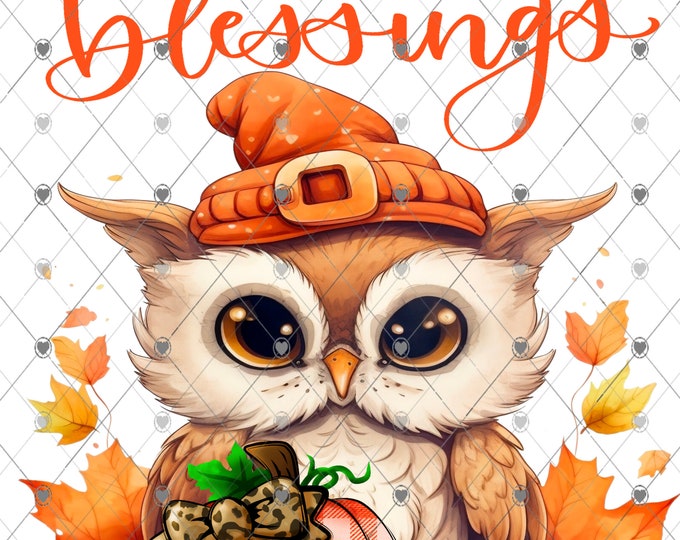 Autumn Blessings, Adorable Owl with Plaid Pumpkin, Scene digital download, png file, fall design, shirt design, welcome sign,  png