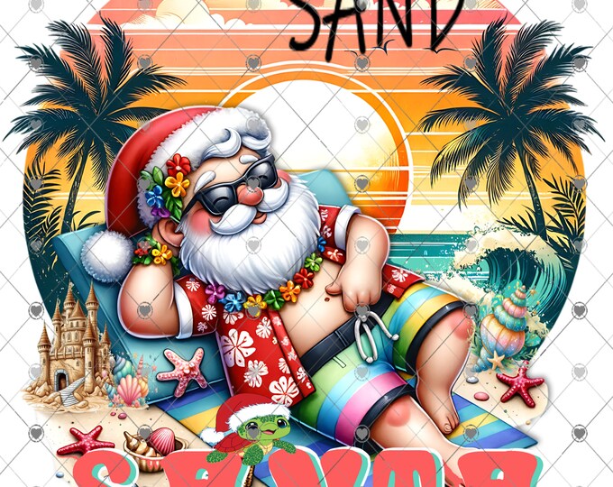 Sun Sand Santa, Beach Santa sunset, Digital Download, Shirt Design, digital download, png file