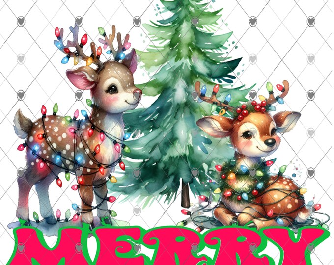 Merry and Bright, Lights Wrapped on Deer, Christmas Download, Shirt Design, Png, digital download, png, sign png