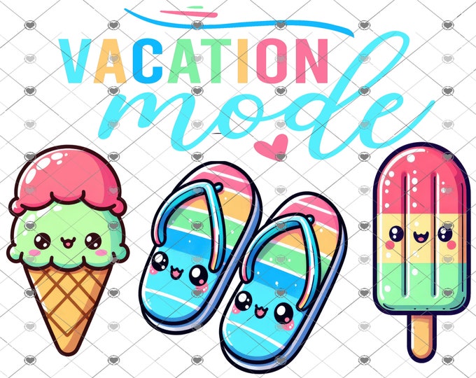 Vacation Mode, ice cream, flip flops, kids summer design, funny shirt design, digital download, Png file