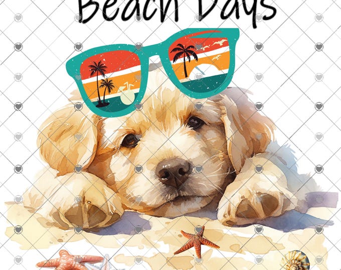 Beach Days, Adorable Puppy on the Beach summer design, funny shirt design, digital download, Png file